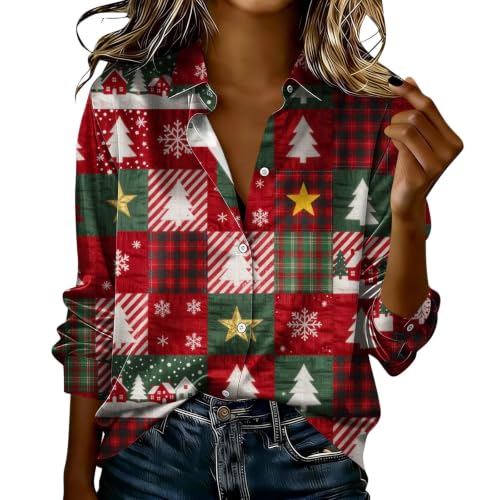 Christmas Shirts for Women Long Sleeve Lapel Button Down Xmas Party Shirts - image 4