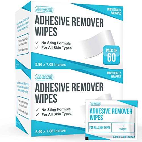 JJ CARE Adhesive Remover Wipes Large Stoma Wipes Medical Adhesive Remover Wipes - Sting Free Adhesive Remover Wipes for Skin Ostomy, Stoma, Colostomy (60 Count (Pack of 2))