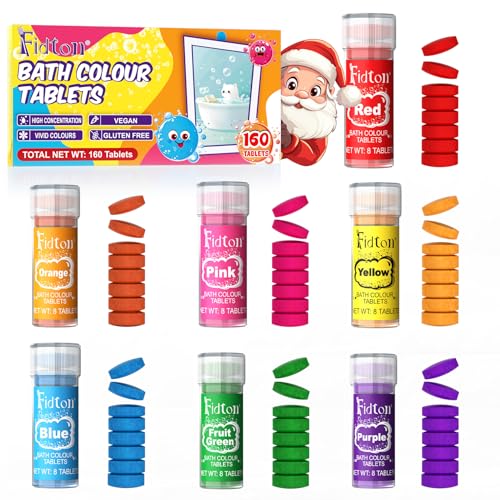 Bomba de Baño - Fidton 160 Bombas de Baño Tabletas para Niños, Sin Perfume, Suaves para la Piel, Bombas Baño Niños para Baño de Burbujas - 7 Colores Vivos