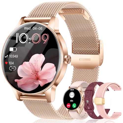 Image of Smart Watch for Women, Answer /Make Call,1.27'' Touchscreen, 120+ Sports Modes Fitness Tracker, 24H Heart Rate /SpO2 /Sleep /Menstrual Cycle /IP68 Fitness Watch for Android iOS, 4 Straps (Rose Gold)
