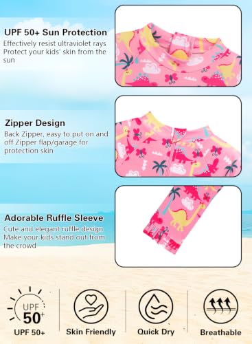 Image of Alakuoti Long Sleeve One Piece Ruffle Swimsuit for Toddler Girls Baby Girl Rashguard Shirt with UPF 50+ Sun Protection