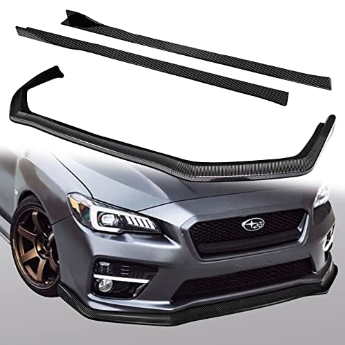 2022 Subaru WRX Side Under Spoiler 6 Q1-TECH, 9-Piece Front Bumper Lip & Side Skirt Extensions Diffuser Compatible with 2015 2016 2017 2018 2019 2020 2021 Subaru WRX STI Sedan, Front Lip Spoiler Body Splitter ABS (Painted Carbon)