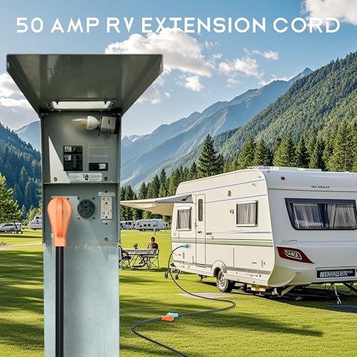 Image of 50 Amp RV /EV Extension Cord 50 Feet, Heavy Duty STW Wire, NEMA 14-50P to 14-50R, for Tesla Model 3 /S /X /Y EV Charging and RV Trailer Campers