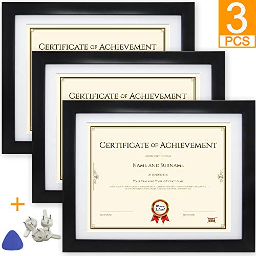 Memory Island Document Diploma Frames 8.5x11 with Mat, Set of 3 Pack, Certificate