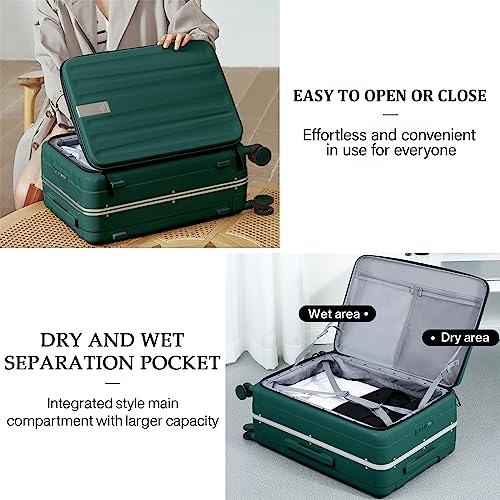 Hanke Luggage Hardside Suitcase With Wheels & Front Opening, 24In Large Checked In Luggage Aluminum Frame Pc Rolling Suitcases Travel Bag Tsa Lock - Dark Green #TOP3