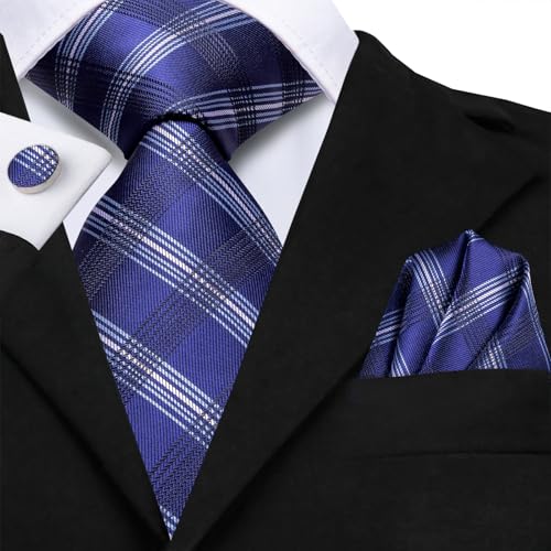 Image of Hi-Tie Men 63inches Tie Set Extra Long Necktie Paisley Tie Pocket Suqare Cufflinks Big and Tall Men Tie