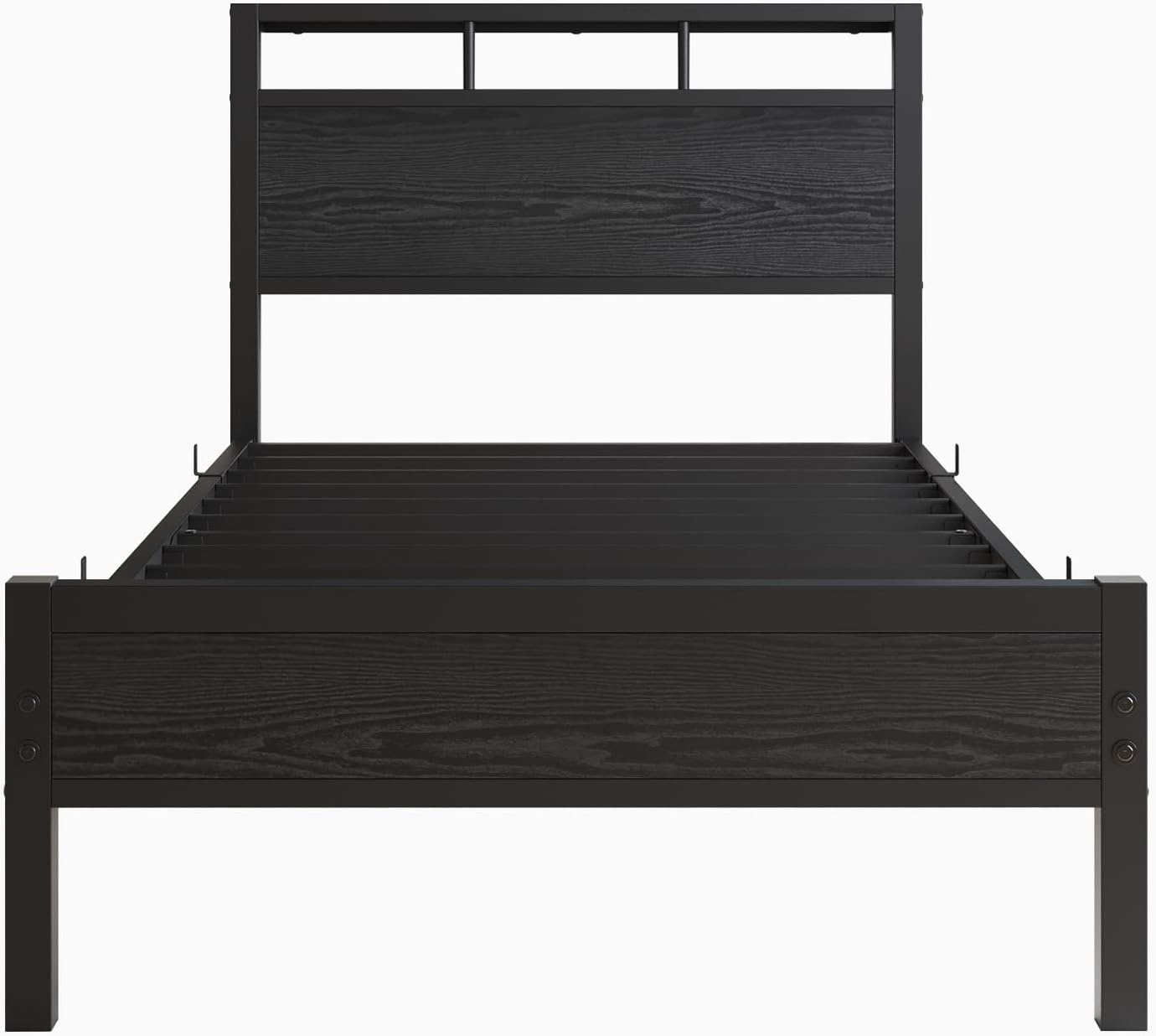 Twin Bed Frame with Storage Headboard,Metal Platform Bed Frames Twin Size Mattress Foundation No Box Spring Needed,Heavy Duty Steel Slat,Large Under Bed Storage,Noise Free,Black - Image 6