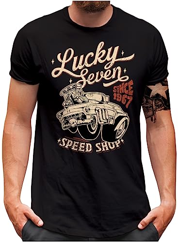 T-shirt pour homme Lucky 7 noir style old skool racing pour rasso auto