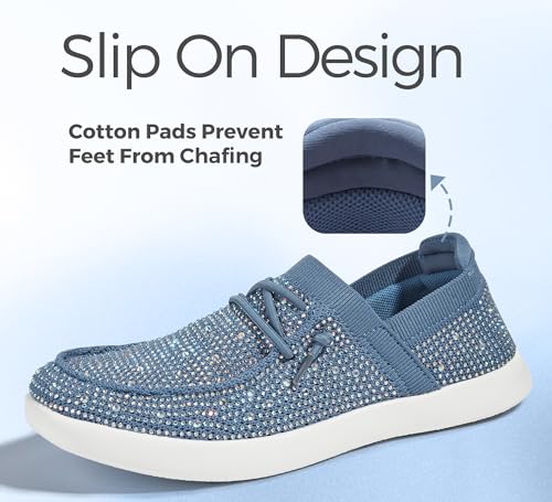 Image of BELOS Women's Rhinestone Lace Up Loafers Shoes Comfortable Slip On Mesh Knit Walking Shoes Fashion Lightweight Sparkly Glitter Sneaker