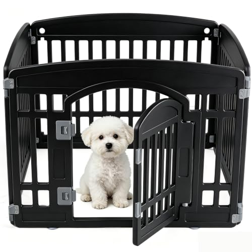 Image of Sweetcrispy Dog Playpen, 4 Panels Indoor Plastic Puppy Pet Fence, 24 Inch