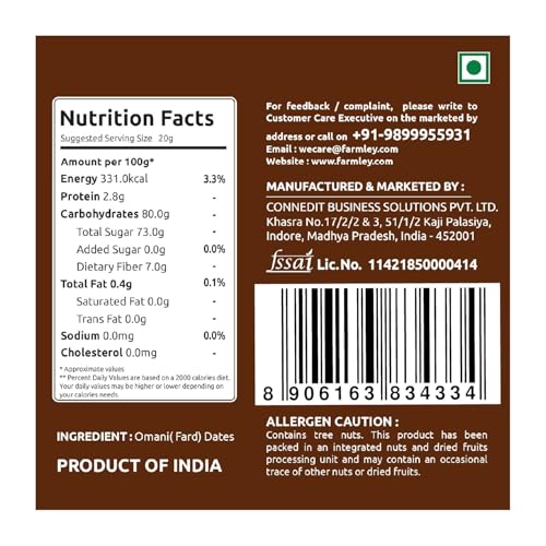 Image of Farmley Omani Fard Dates /Khajur, 500 g | Healthy Snacks, Rich in Fibre, Naturally Sweet, Naturally Low-Fat Food