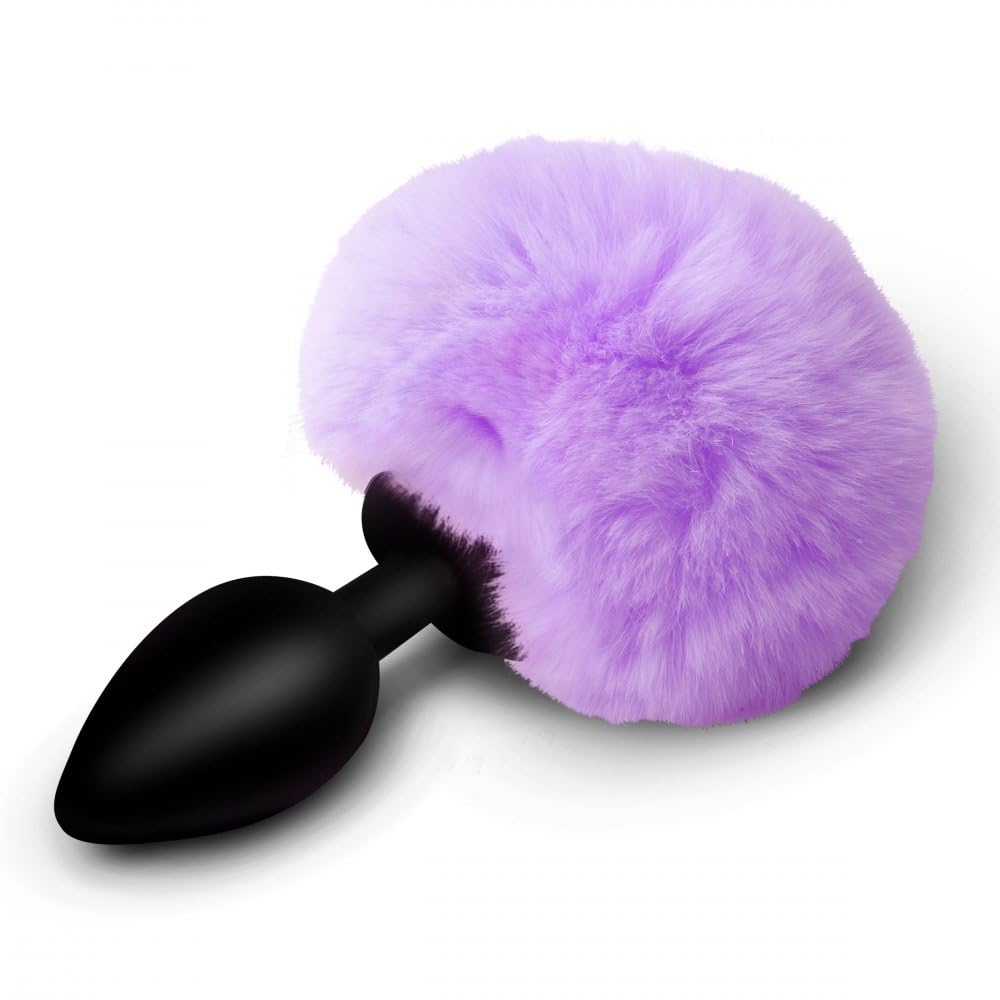BeHorny Butt Plug Fluffy Bunny Tail Silicone Anal Plug, Purple