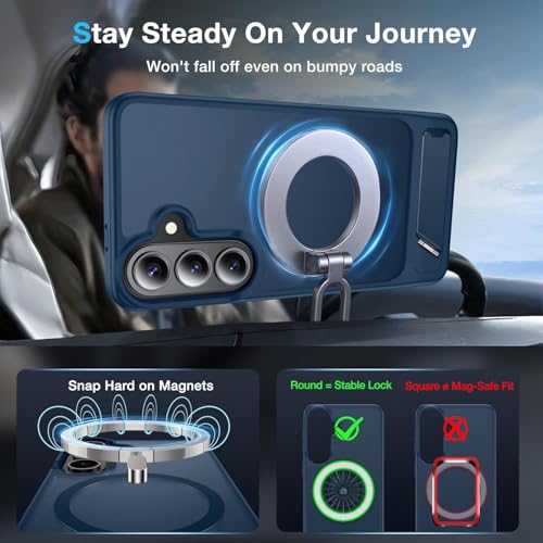Image of Elzzi Magnetic Magsafe for Samsung Galaxy S26 Case [Compatible with MagSafe][Full Camera Protection][Built-in Invisible Kickstand] Translucent Matte Phone Back Cover- Blue