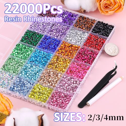 Image of 22000Pcs Resin Rhinestones for Bedazzling with Tweezers, Multicolor 2 /3 /4mm Rhinestones for Crafting with 3Pcs 10ml B7000 Jewelry Glue for DIY Crafts Clothing Tumblers Shoes Fabric Nail Art