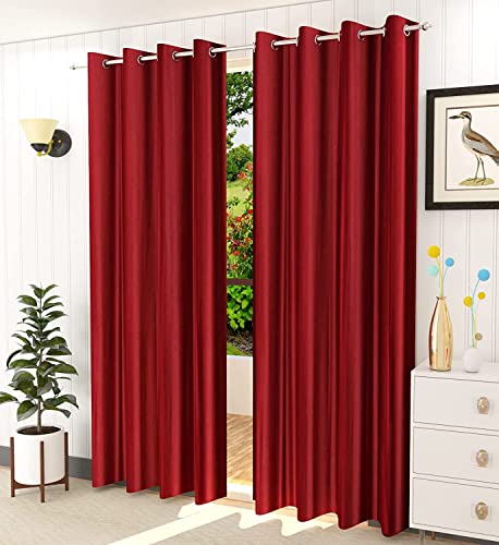 Image of Curtains 9 Feet Long for Living Room - Long Door Curtains Set 1 Pcs Panel, Solid Parda for Home Decor & Office Maroon Colour 9 feet (48 x 108 Inch) - 1 Pcs