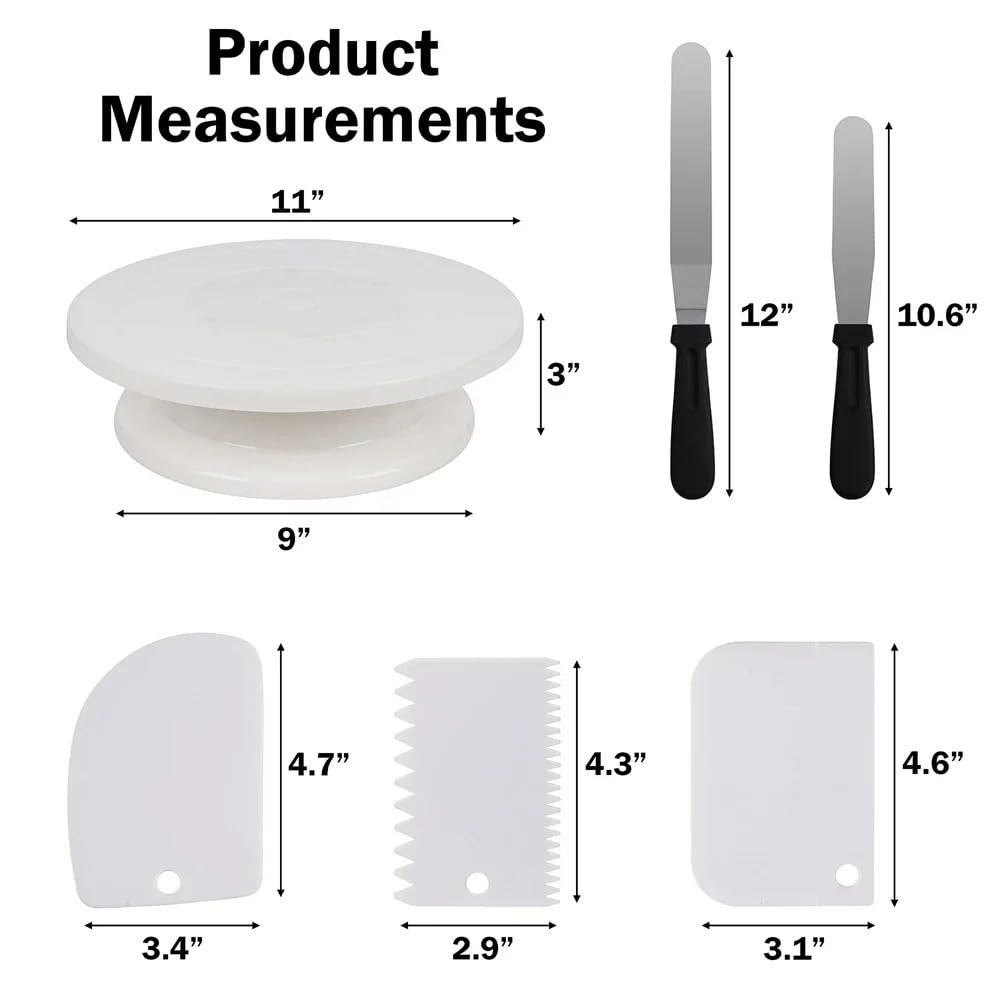 Backzubehör,Torten Zubehör 6-teiliges Kuchendekorationsset mit 2 geraden, abgewinkelten Spateln und 3 glatteren Schabern, Kuchendekorationsset, Backzubehör-Werkzeug(6pcs White)
