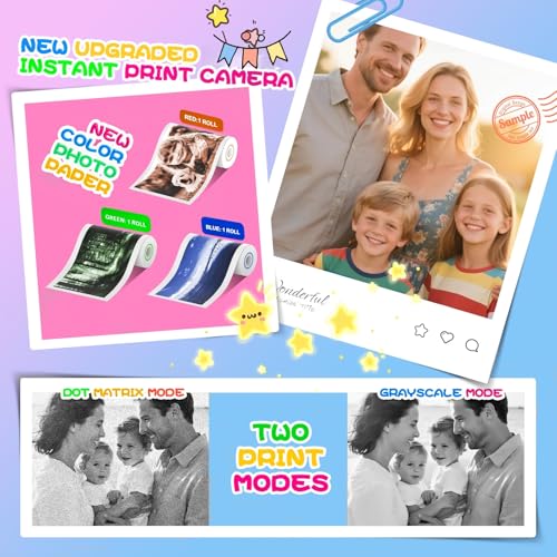 Image of Instant Print Camera for Kids, Christmas Birthday Gifts for Girls Boys Age 3-15, 1080P Selfie Portable Digital Video Camera with 32GB SD Card, 3-Colored Print Paper- Blue