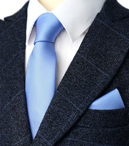 Image of Boy's Solid Tie with Pocket Square Set, Regular Necktie for Children and Kids, Self-Tied