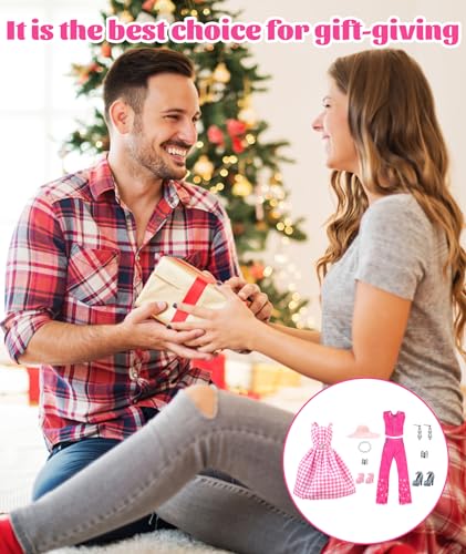 Image of Doll Dress Set, Doll Dress, Doll Clothes Set for Creative Role-Play Activities, Fashion Combination Storytelling Games, Complete Outfit with Dress and Accessories for Girls（Pink and Rose Red