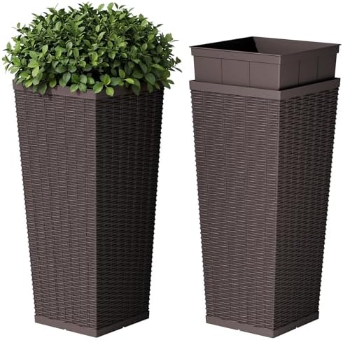 Devoko Resin Tall Planters for Outdoor Plants Set of 2, Large Tap...