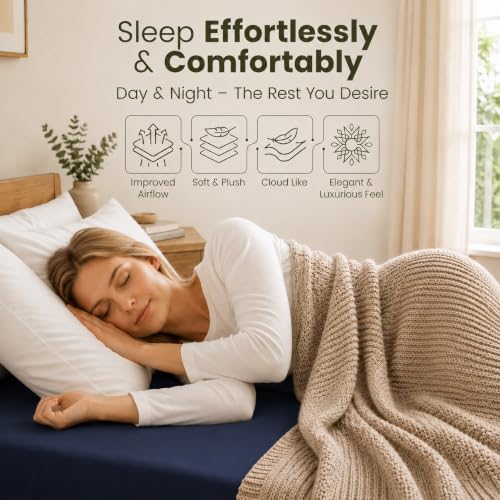 Image of LINENWALAS 100% Cotton Bedsheet with Pillow Cover for Double Size Bed, Natural Soft 400tc Long Staple Imported Egyptian Cotton Premium Oeko-Tex Certified Bed Sheet (90 inch x 100 inch, Navy Blue)