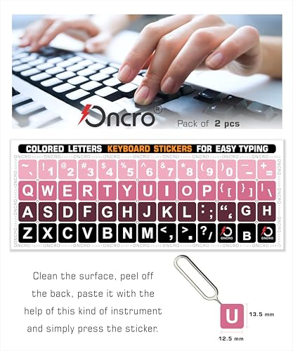 Image of Pack of 2, Large English Keyboard Stickers Big Letter Alphabet Typing US English Language Replacement Stickers for Laptop PC Desktop Computer Black Lettering Water Proof (Pink Gradient)