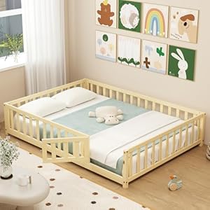 Giantex Full Floor Bed with Fence f...