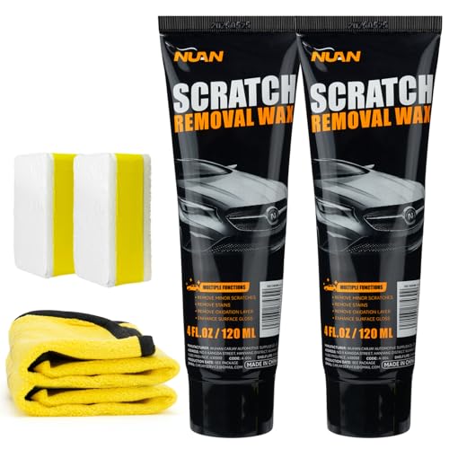 NUAN 2PCS Car Scratch Removel Wax 2026 New Universal Premium Polishing Compound for Minor Scratch Car Paint Scratch Remover for Vehicles 4 fl oz (120 ML) with Sponge and Cloth Black
