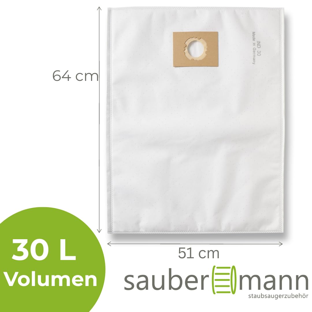 30x Premium Vlies Staubsaugerbeutel geeignet für Parkside - PPWD 30 A1 / PPWD30 B2 - "Made in Germany", 30 Liter Fassungsvermögen, reißfest, mehrlagiges Mikrovlies, passgenau
