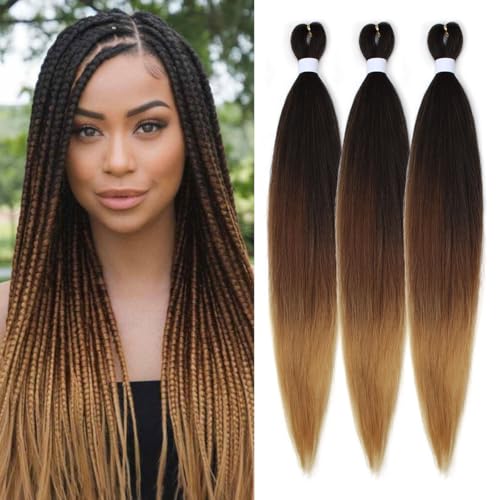 Siphis Brown to Honey Blonde Ombre Braiding Hair Pre stretched,#1b3027 Box Hair for Braiding Hypoallergenic Knotless straight Crochet Braids Synthetic Twist Braids Hair