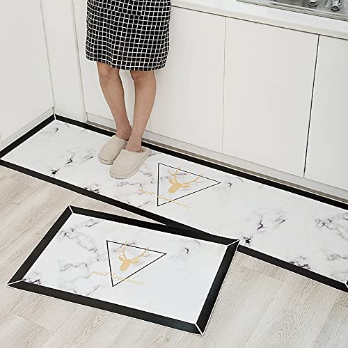 OPLJKitchen mat Door Front Door mat Corridor Black and White Geometric Bedroom Corridor Waterproof and Oil-Proof Carpet A9 40x60cm
