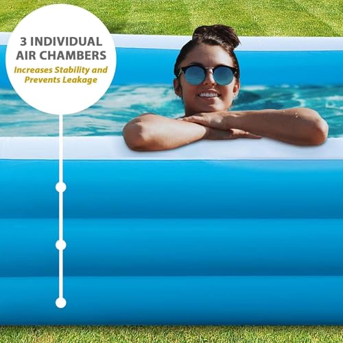 Image of Pivalo 10 Feet Rectangular Inflatable Pool with Electric Pump Full-Sized Swimming with Family Bathtub for Kids Adults Outdoor Backyard Garden Summer Party (Blue)