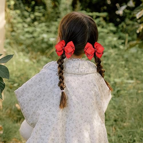 Pinzas para el cabello con lazo brillante de 3 pulgadas en rojo, 2 unidades miniatura 5