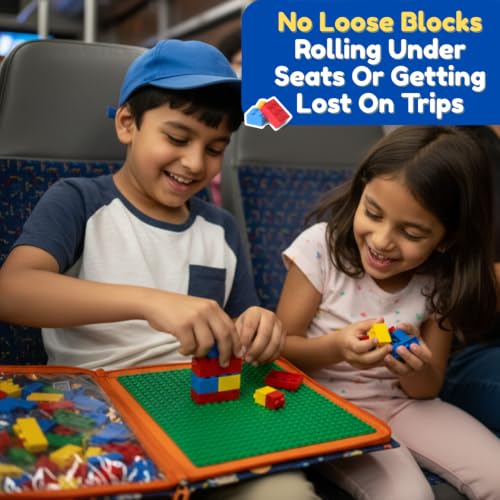 Image of CocoMoco Kids Building Blocks Travel Storage Bag with Base Plate | Portable Toy Storage Organizer & Play Mat | Compatible with Most Building Block Sets | Single Pack