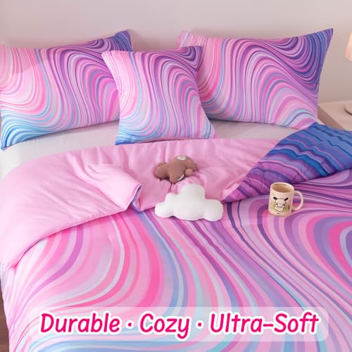 Image of Full Bedding Set for Girls, Tie Dye Superior Girls Comforter Set, Blue Pink Purple Full Size Bedding Sets