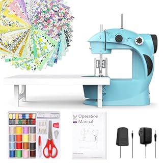 KPCB Tech Sewing Machine for Beginners [Full Set] with Finger Guard and Fabric Bundles - Mini Electric Sewing Machine with Sewing Kits, Foot Pedal, US Adapter and Extension Table