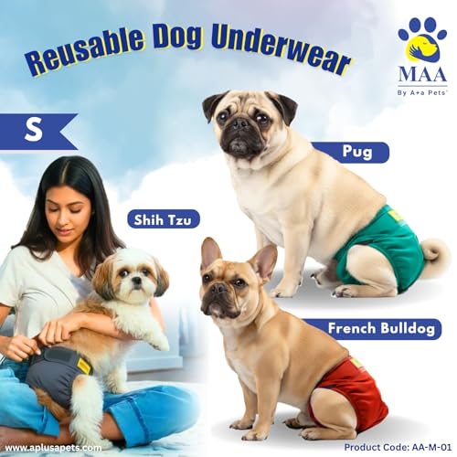 Image of A+a Pets' Cotton Dog Diapers | Underwear Panty | Stretchable Comfortable Washable and Reusable (S, Blue)