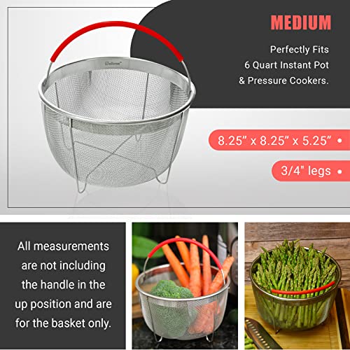 Image of Original Salbree Steamer Basket for 6 qt quart Instant Pot Accessories, Stainless Steel Strainer and Insert fits IP Insta Pots, Instapot, Other Pressure Cookers, with Silicone Handle [3qt 8qt avail]