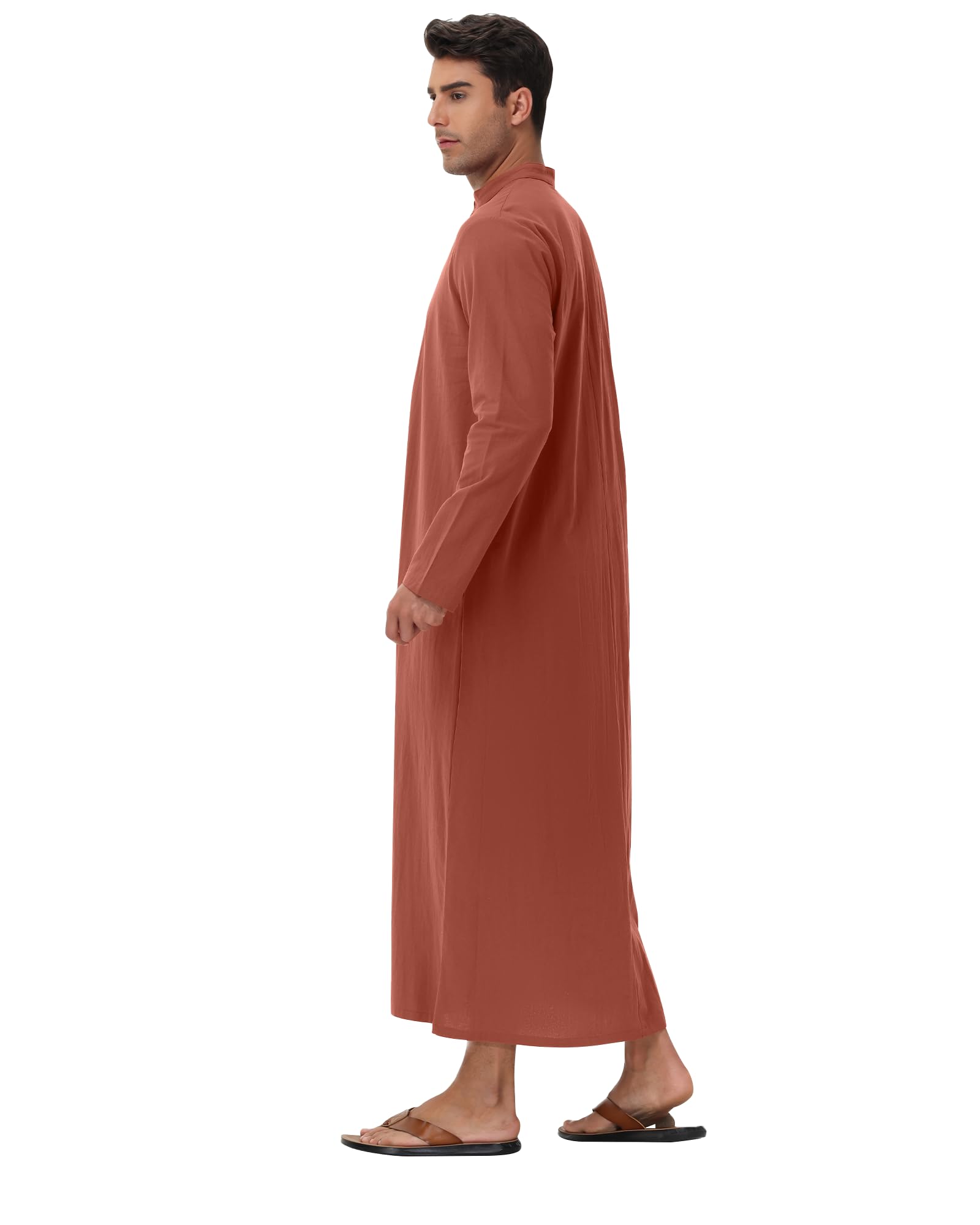NANAMEEI Muzułmańska Qamis Męska Długi rękaw Djellaba Marokańska Abaya Caftan Sukienka z zapięciem na guziki Kołnierz Mao