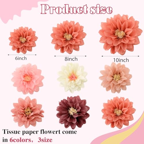 Image of Geyee 18 Pcs Mexican Paper Flowers Colorful Fiesta Tissue Paper Flowers Pom Poms Mexican Carnival for Floral Party Backdrop Wedding Birthday Party Craft, 6 inch 8 inch 10 inch(Vintage Color)