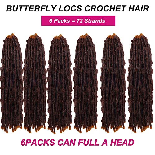 Butterfly Locs Crochet Hair 14Inch Pre Looped Distressed Handmade Butterfly Locs Faux Crochet Braids Hair Synthetic Crochet Twist Braiding Hair 12Strands/Pack (6 Packs 14", 30#) #TOP1
