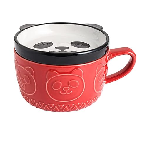 ZGHQHCDRH陶器 マグカップ コップ 1個セット 犬 いぬ 猫 ネコ ねこ パンダ 浮き彫り 蓋付き ペア 高級 乙女心 かわいい 和式 エレガント 日常 朝食 洋食器 耐熱カップ ミルク カフェー お茶 陶器 デザート 誕生日 贈り物 オシャレ(パ