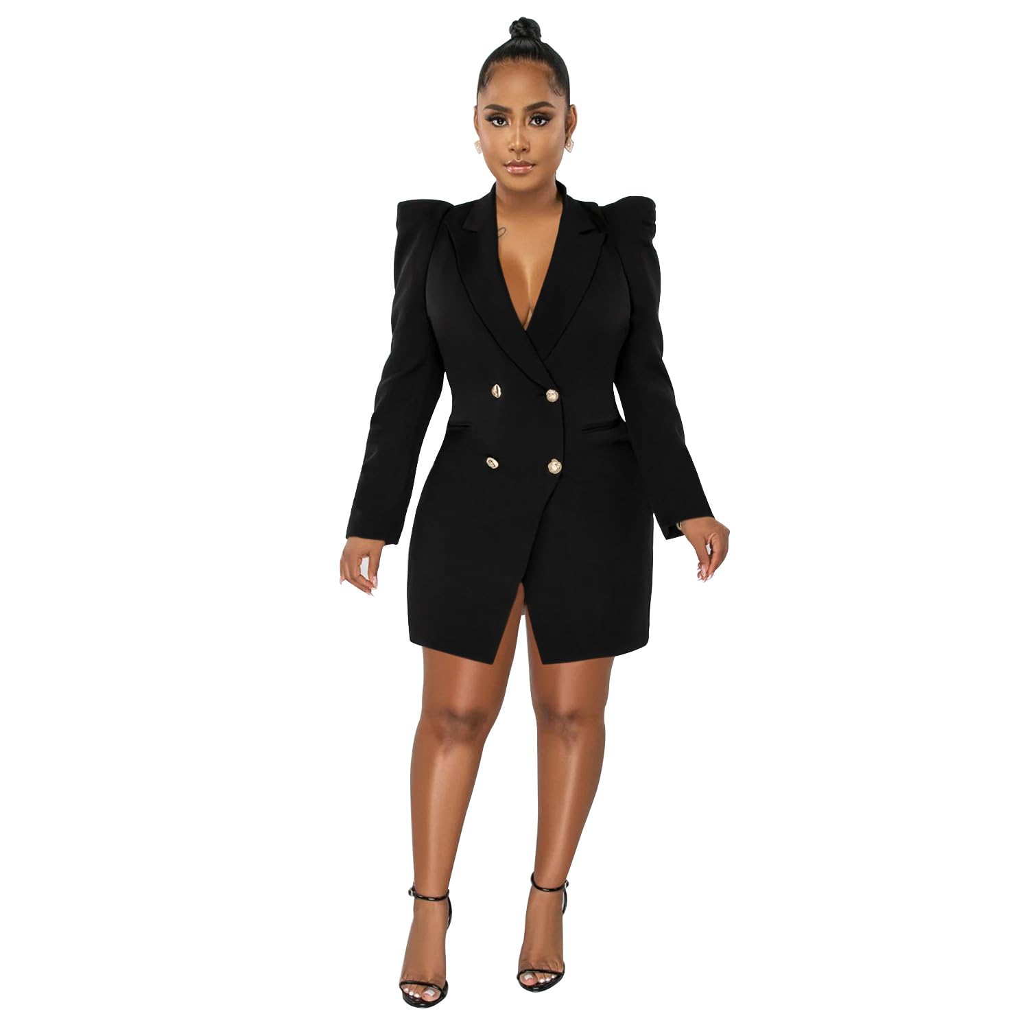 Womens Casual Peak Lapel Coat Work Office Dressy Double Breasted Blazer