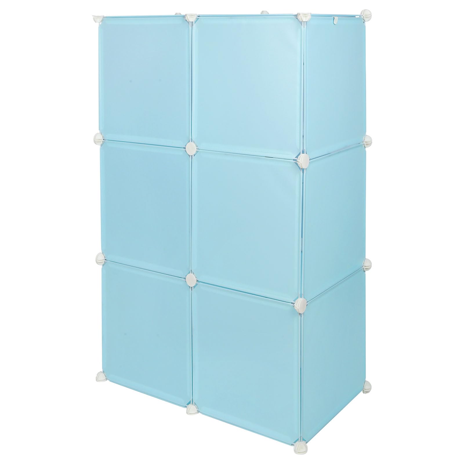 Supfine Aufbewahrungsschrank für Kinder, 6 Würfel, modularer Schrank mit Türen, Regal aus Kunststoff, ABS, Aufbewahrungsschrank für Spielzeug, Kleidung (blau, 74 x 37 x 110 cm)