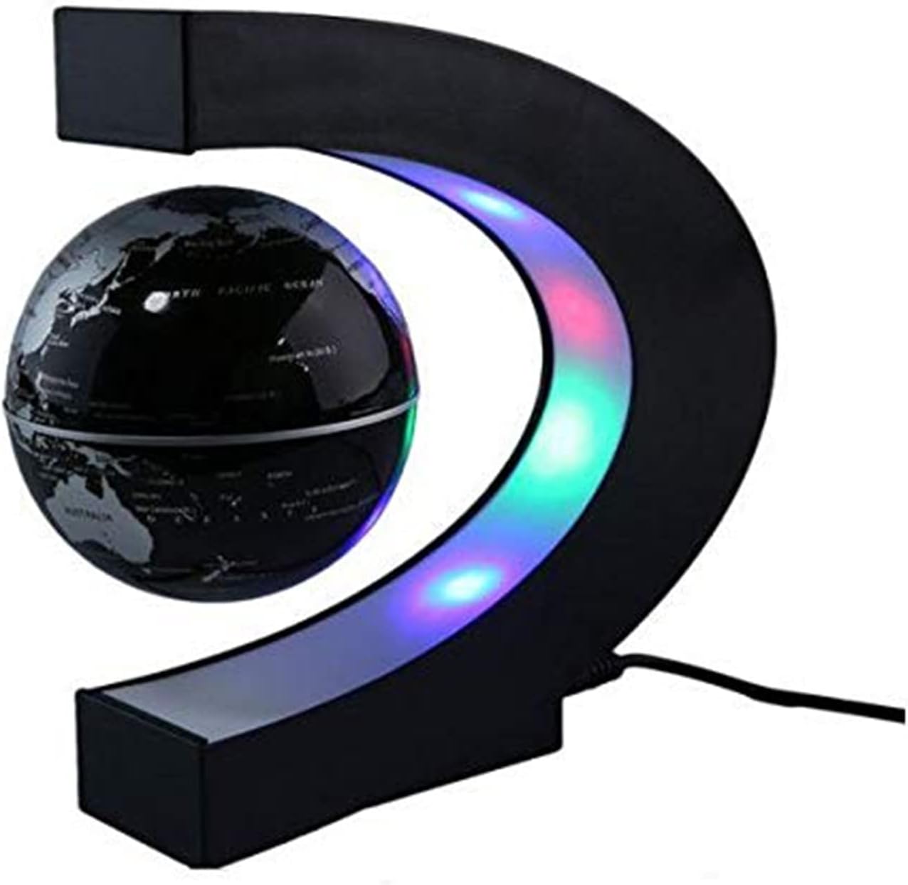 SKEIDO C Shape LED World Map Floating Globe Tellurion Magnetic Levitation Light Antigravity magic/novel light Home Decor (Black)