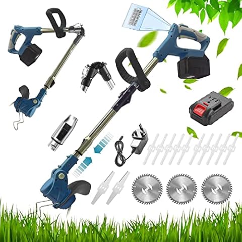 Metal Blade Strimmer - 21V Cordless Grass Trimmer, Electric Garden Strimmer Cordless with Battery and Charger, Powerful Grass Cutter Lawn Edger Tool Trimmer, Includes 1 Battey Cover