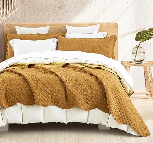 Image of HZ & HY Oversized King Bedspreads, Belgian Linen, Yellow