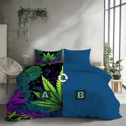 Housse de couette 220x240 avec fermeture éclair parure marijuana 3D