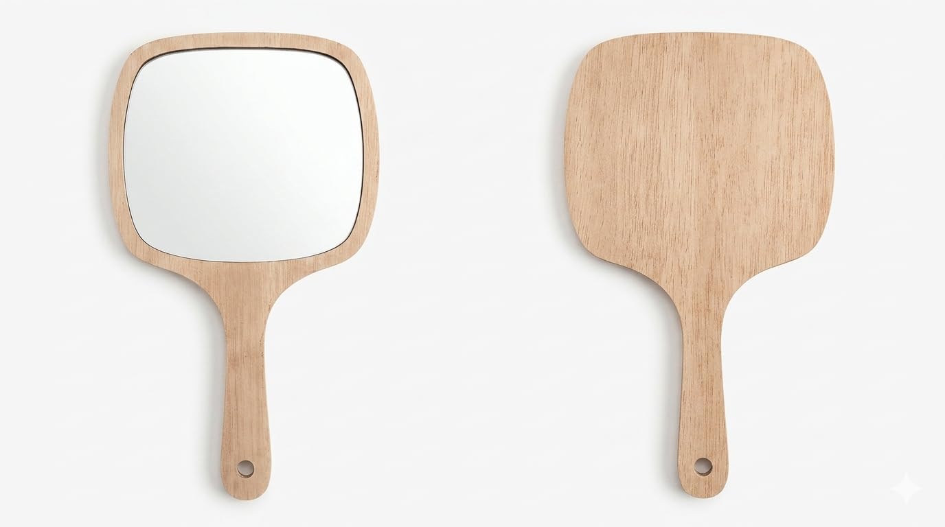 Square Natural Wooden Hand Mirror Vintage Portable Compact Makeup Vanity Hand Held with Handle Dressing Table Shaving and for Travel kit (Big Square,Over The Door Mounting,Framed)-image-36