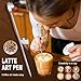 FlamGen Milk Frothing Pitcher with Stainless Steel 304, 12oz/350ml, Espresso Steaming Pitcher with Tick Mark, Decorating Art Pen, 16PCS Coffee Decorating Stencils for Cappuccino Latte Art